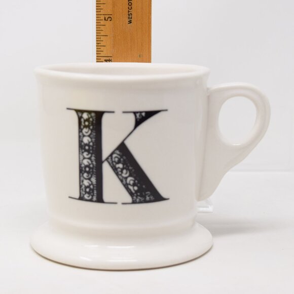 Anthropologie Mug K Initial Shaving Barber Cup Monogram White Black Boho 12 oz - Picture 10 of 10